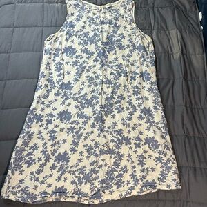 Terzo Millennio Italian Linen- Floral Sleeveless Mini Dress - Blue and Cream XL